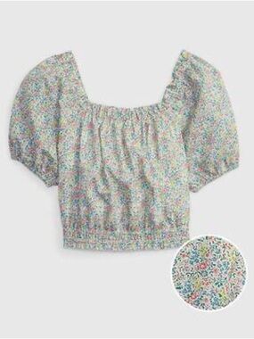 GAP Kids Girls Floral Print Puff Sleeve Crop Blouse M